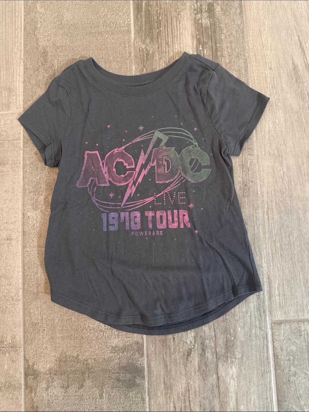 AC/DC Black Kids Short Sleeve Shirt with Pink and Green Graphic - small (7/8)